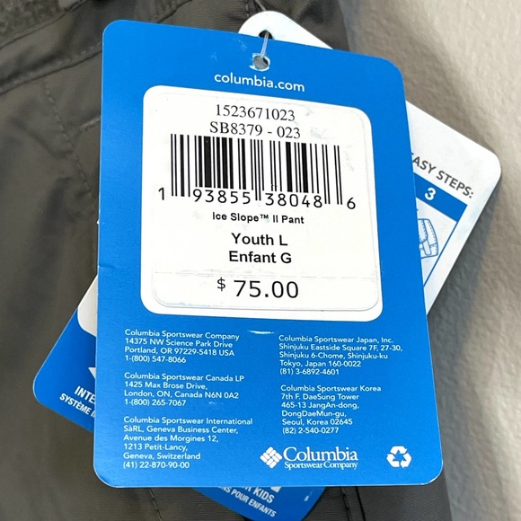 NWT Youth Columbia Ice Slope II Insulated Ski Pants Snow Pants Grey Large 14/16 - Picture 6 of 8